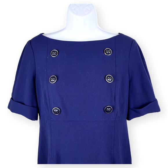 EVAN PICONE Navy Blue Button Short Sleeve Dress 8 - Picture 2 of 7